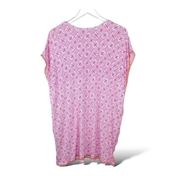 Ellen Tracy Pink/White Tunic/Swim Suit Cover up Orange Dot Trim Pockets Sz Small - Picture 2 of 10